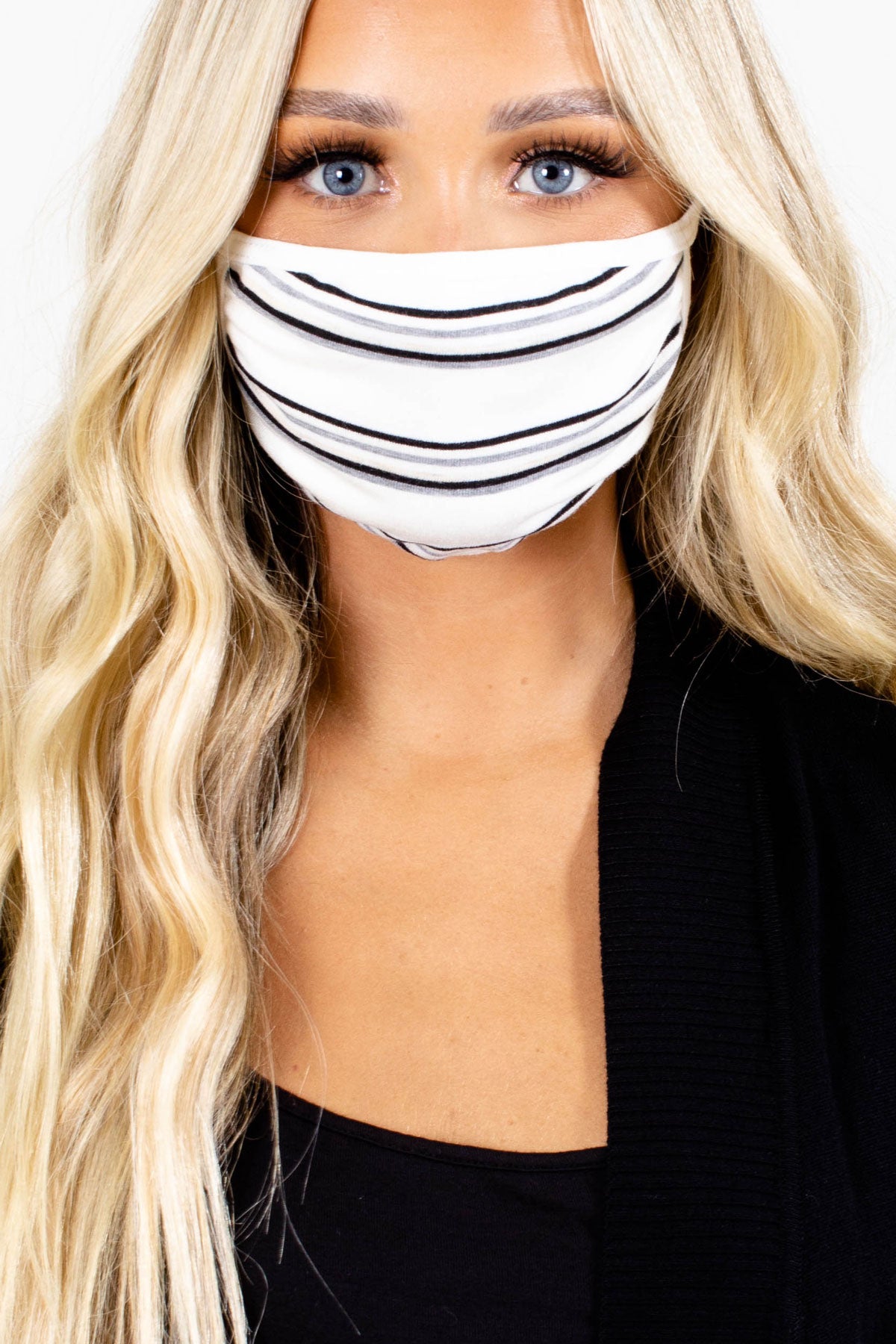 Black and Gray Striped Face Mask