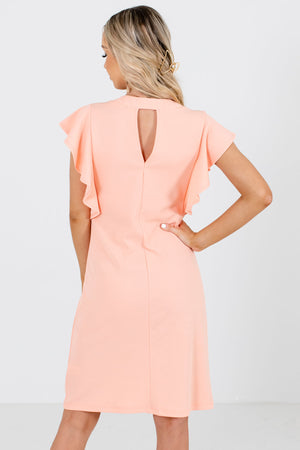 Women's Peach Pink Keyhole Back Boutique Knee-Length Dress