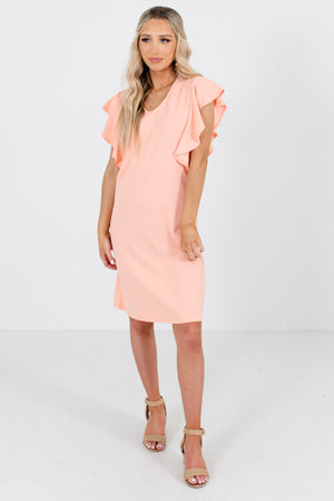 Women's Peach Pink V-Neckline Boutique Knee-Length Dress