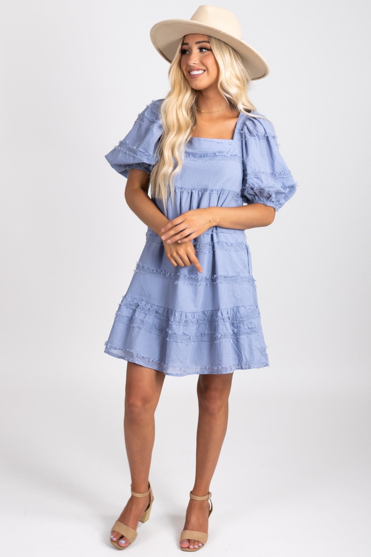 Boutique Eyelash Fringe Mini Dress in Blue for Women