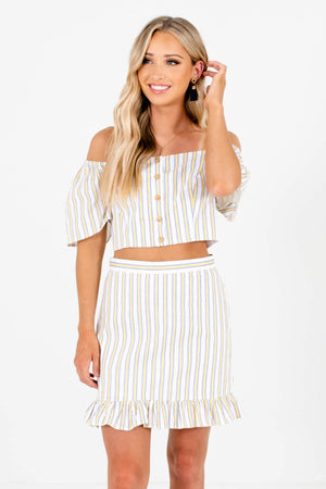 White Stripe Patterned Boutique Two-Piece Sets for Women