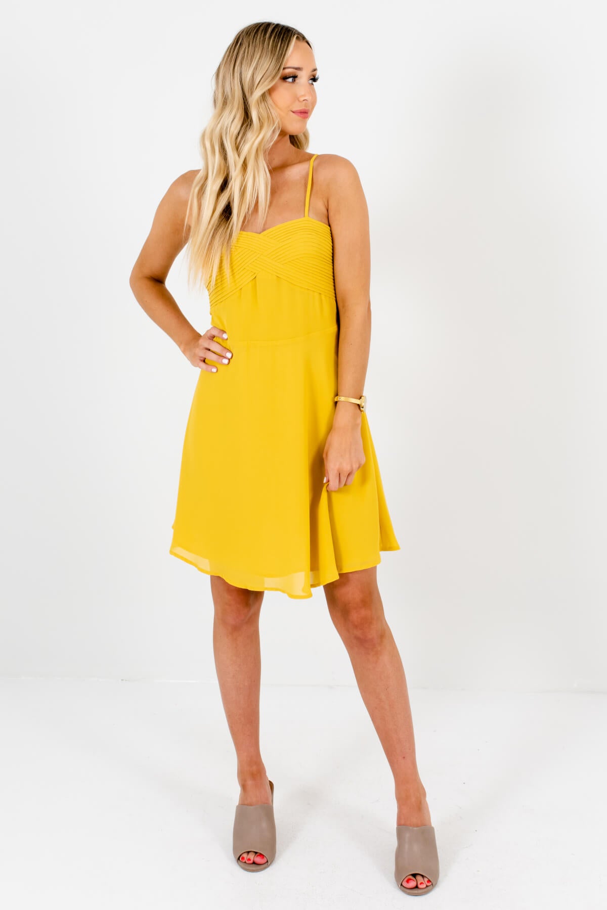 Yellow Fully Lined Boutique Mini Dresses for Women