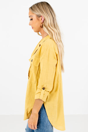 Yellow ¾ Length Sleeve Boutique Shirts for Women