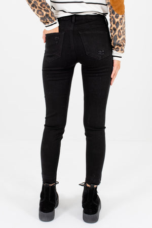Women's Black Boutique Skinny Jeans with Distressed Detailing
