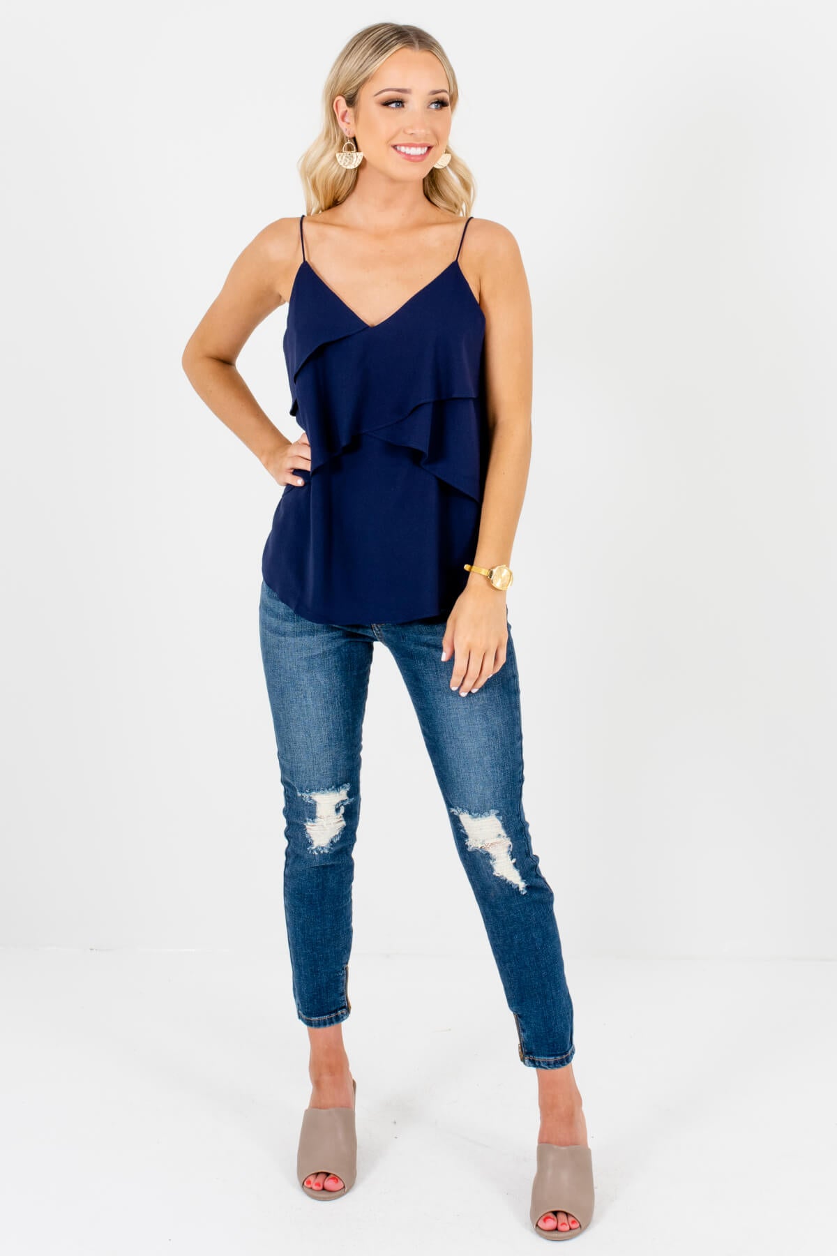 Navy Blue Cute and Comfortable Boutique Tank Tops for Women