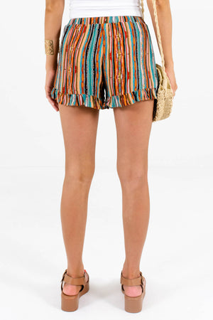 Women's Teal Striped Elastic Waistband Boutique Shorts