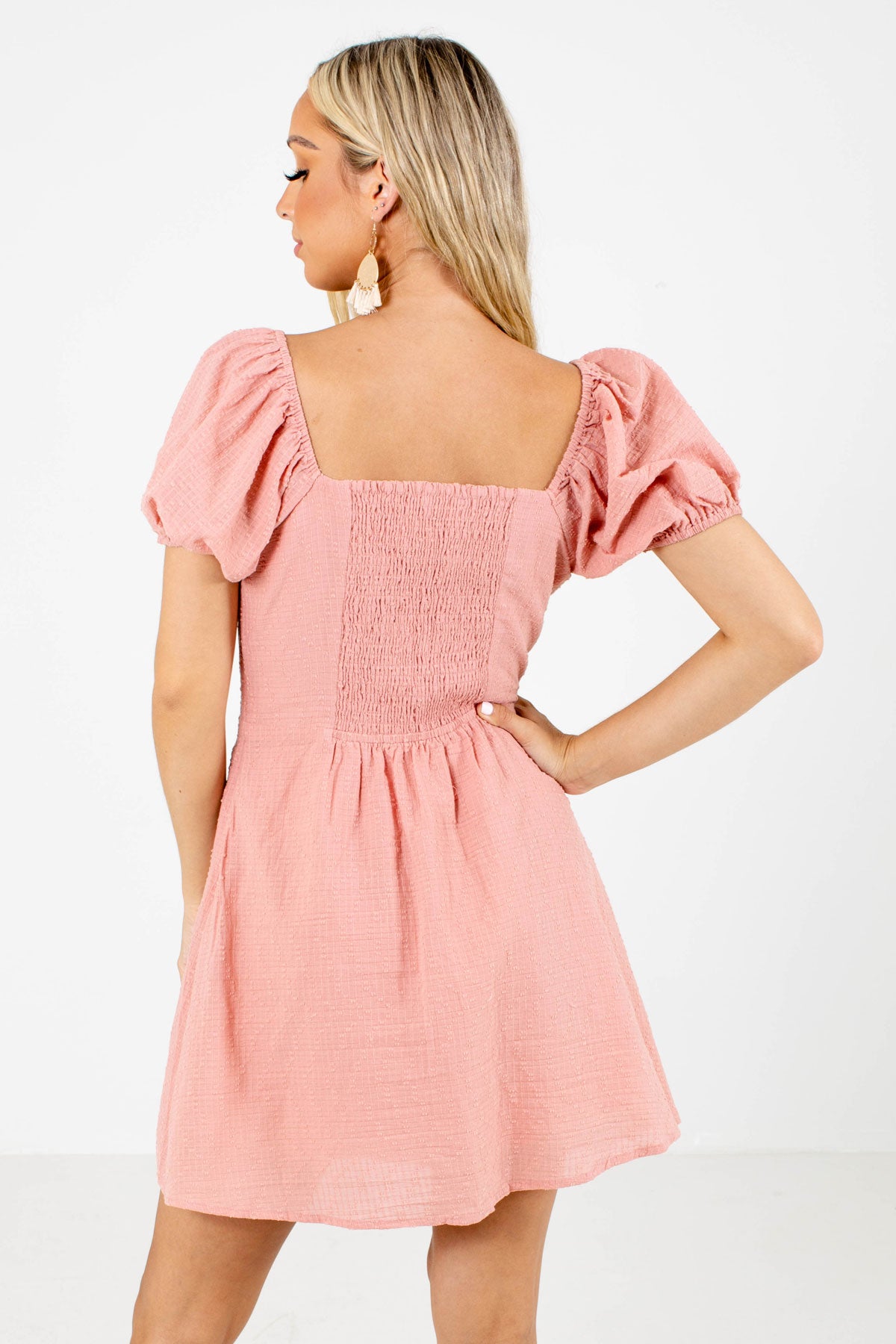 Women's Pink Smocked Back Boutique Mini Dress