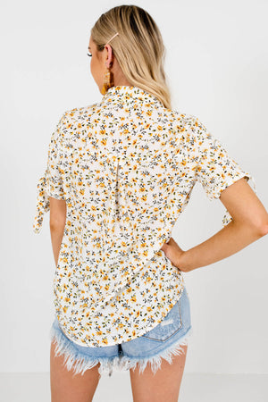 White Yellow Green Floral Print Shirts and Blouses for Women