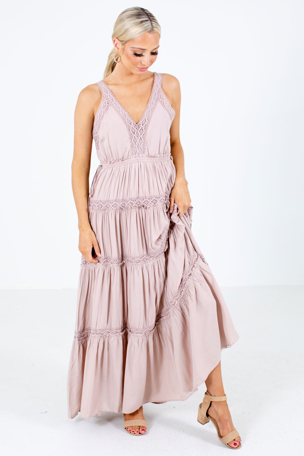 Pink V-Neckline Boutique Maxi Dresses for Women