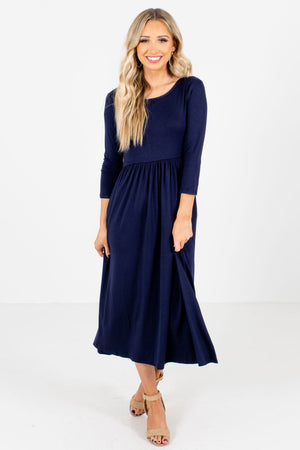 Navy Blue Cute and Comfortable Boutique Midi Dresses for Women