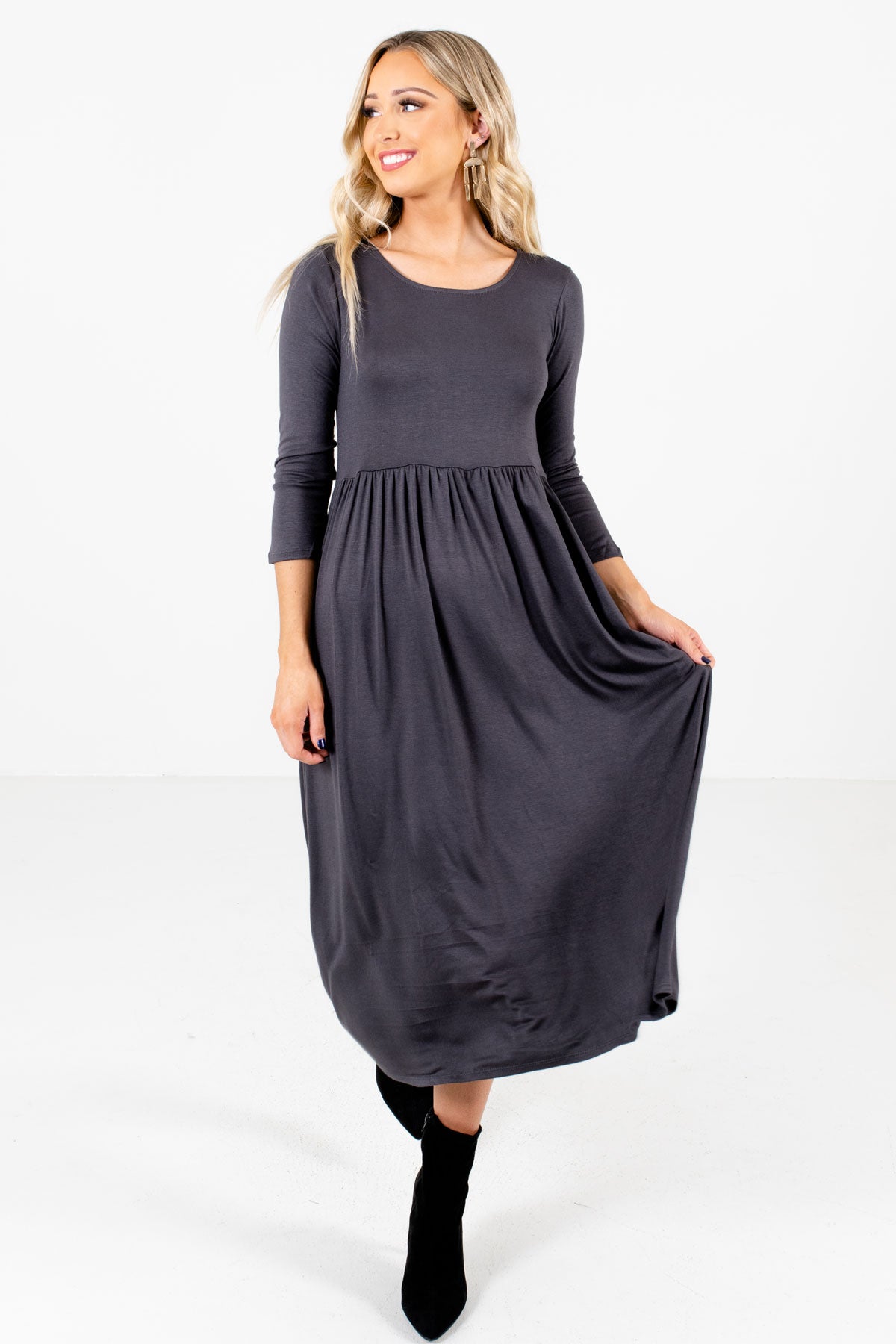Women’s Gray High-Quality Material Boutique Midi Dress