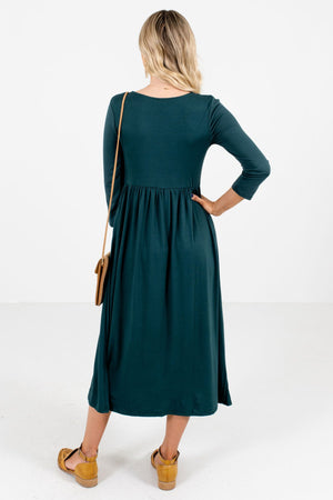 Women’s Teal Green Round Neckline Boutique Midi Dress