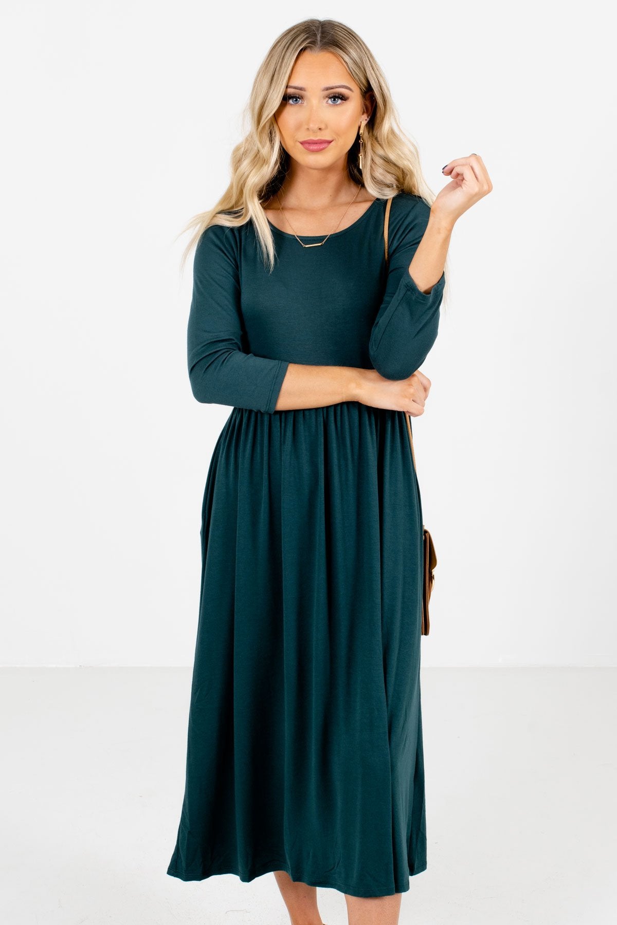 Women’s Teal Green High-Quality Material Boutique Midi Dress