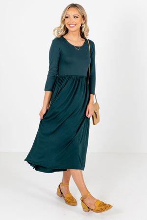 Women’s Teal Green Flowy Silhouette Boutique Midi Dress
