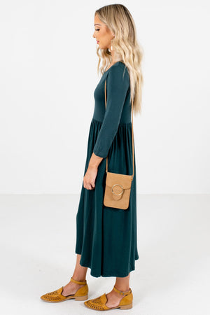 Teal Green Boutique Midi Dresses with Pockets for Women
