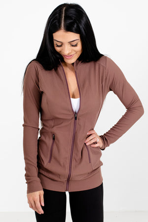 Mauve High-Quality Ribbed Material Boutique Active Jackets for Women