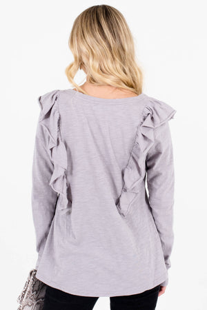 Women's Light Slate Gray Long Sleeve Boutique Tops