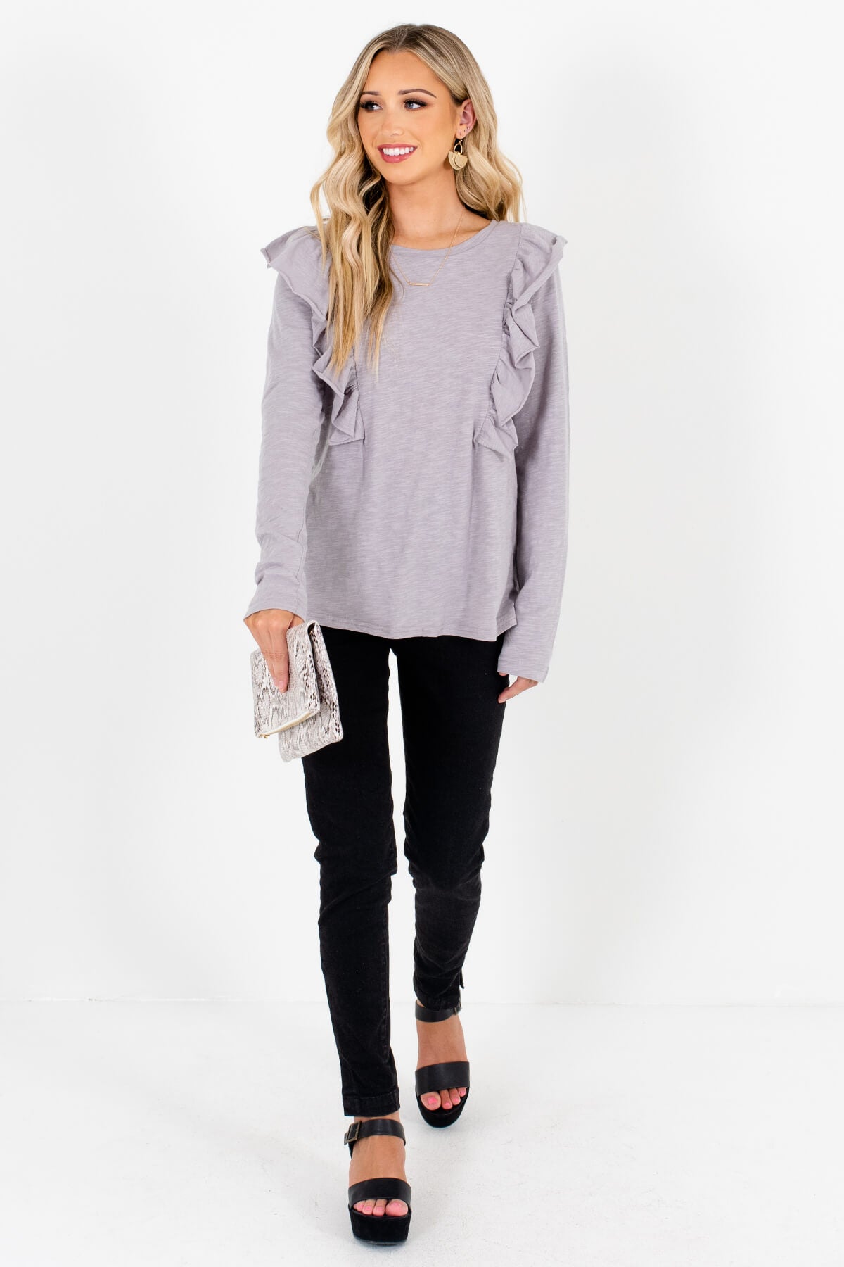 Grey ruffle top top