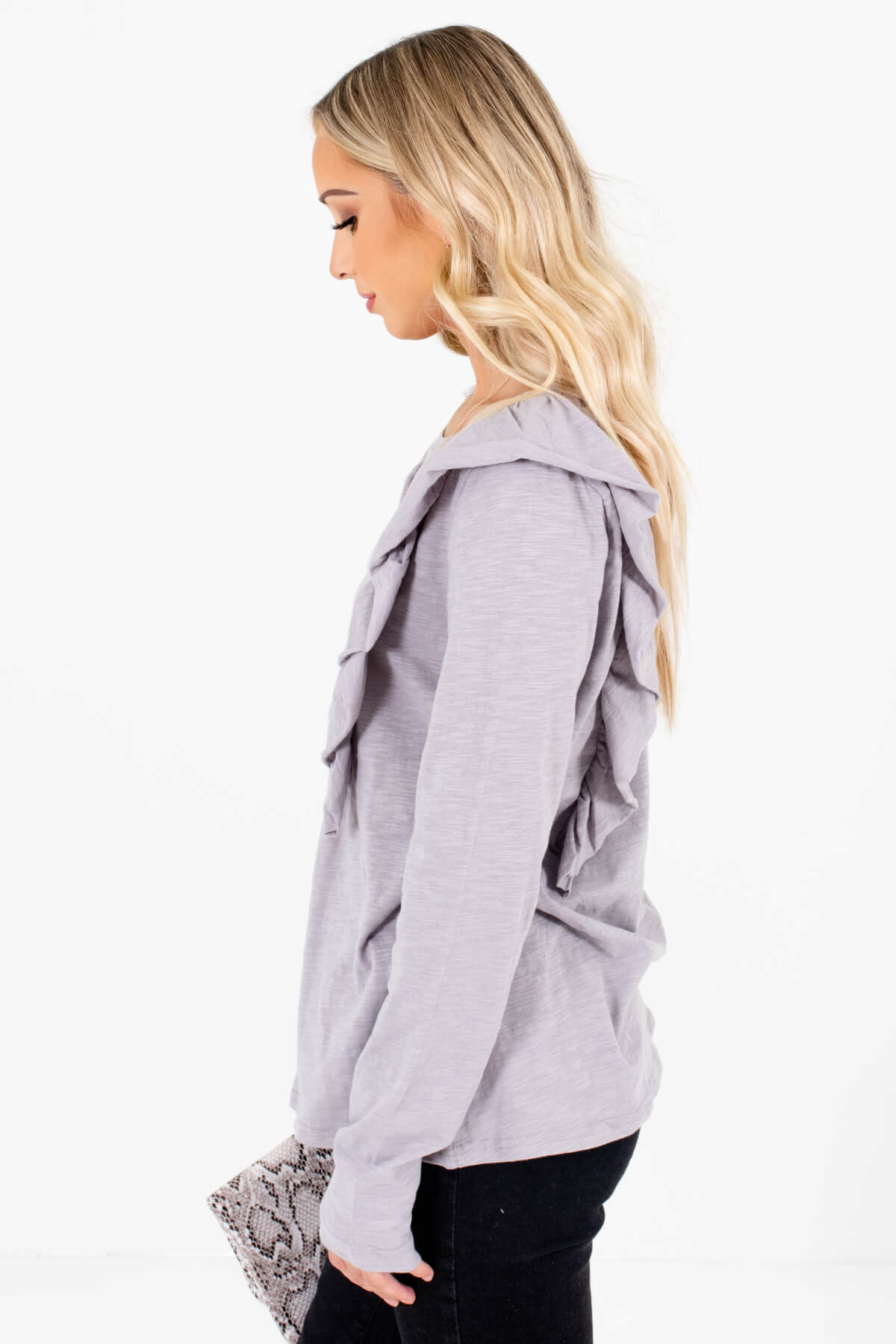 Grey ruffle top top
