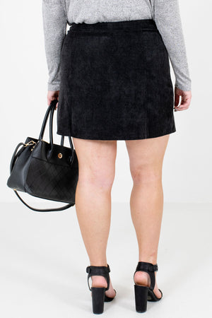 Women’s Black Scalloped Button-Up Front Boutique Mini Skirt