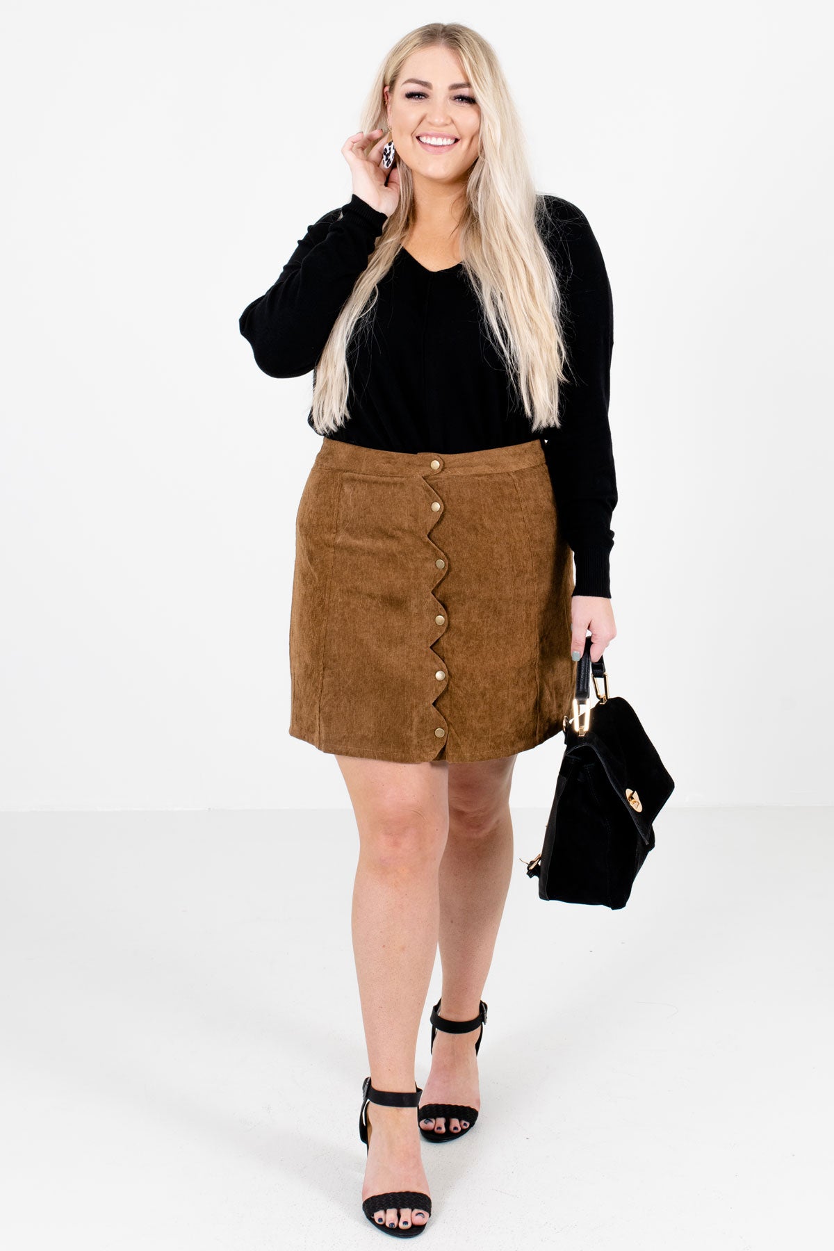 Women’s Brown Golden Hardware Boutique Mini Skirt