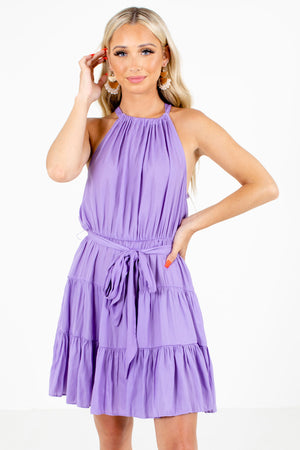 Purple Halter Style Neckline Boutique Mini Dresses for Women