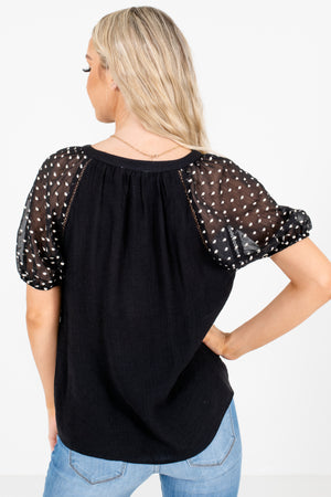 Women's Black Embroidered Sleeve Boutique Blouse