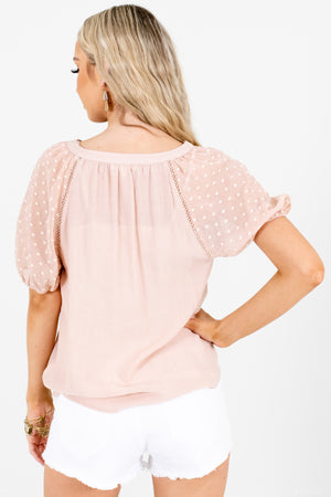 Women's Pink Pleated Accented Boutique Blouse