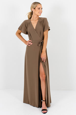 Brown Faux Wrap Style Boutique Maxi Dresses for Women