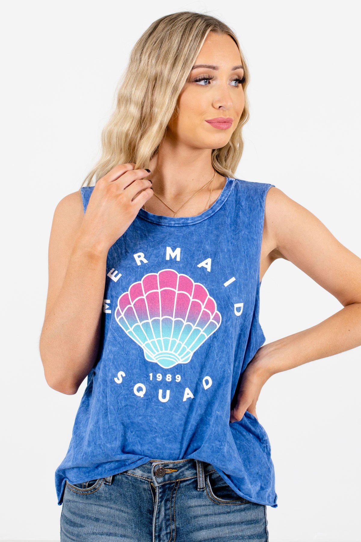 Blue Seashell Graphic Boutique Tank Tops for Women