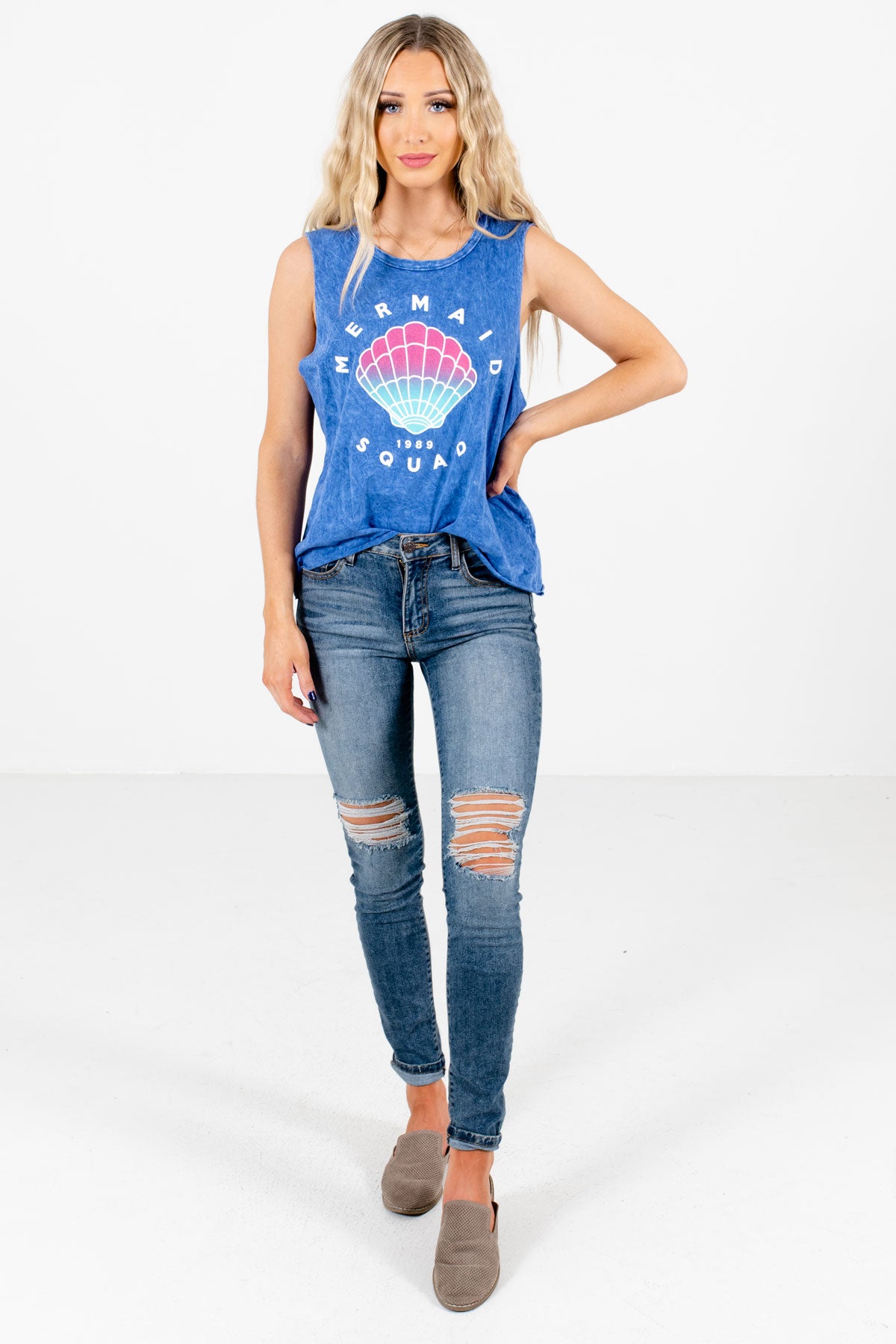 Blue Cute and Comfortable Boutique Tank Tops for Women
