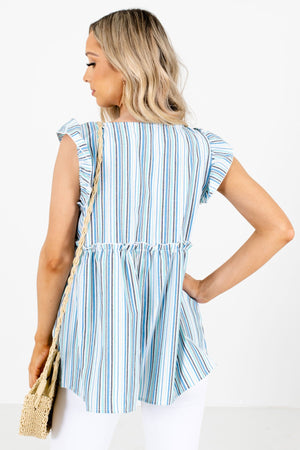 Women's Blue V-Neckline Boutique Tops