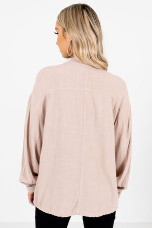 Women's Beige Button-Up Front Boutique Jacket