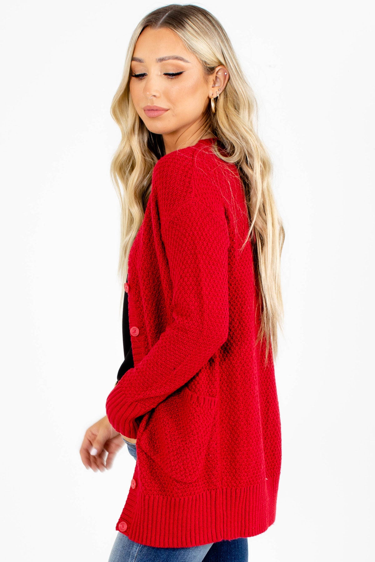 Red Cozy Cardigan with pockets for Women