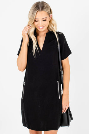 Black Business Casual Boutique Mini Dresses with Zipper Pockets