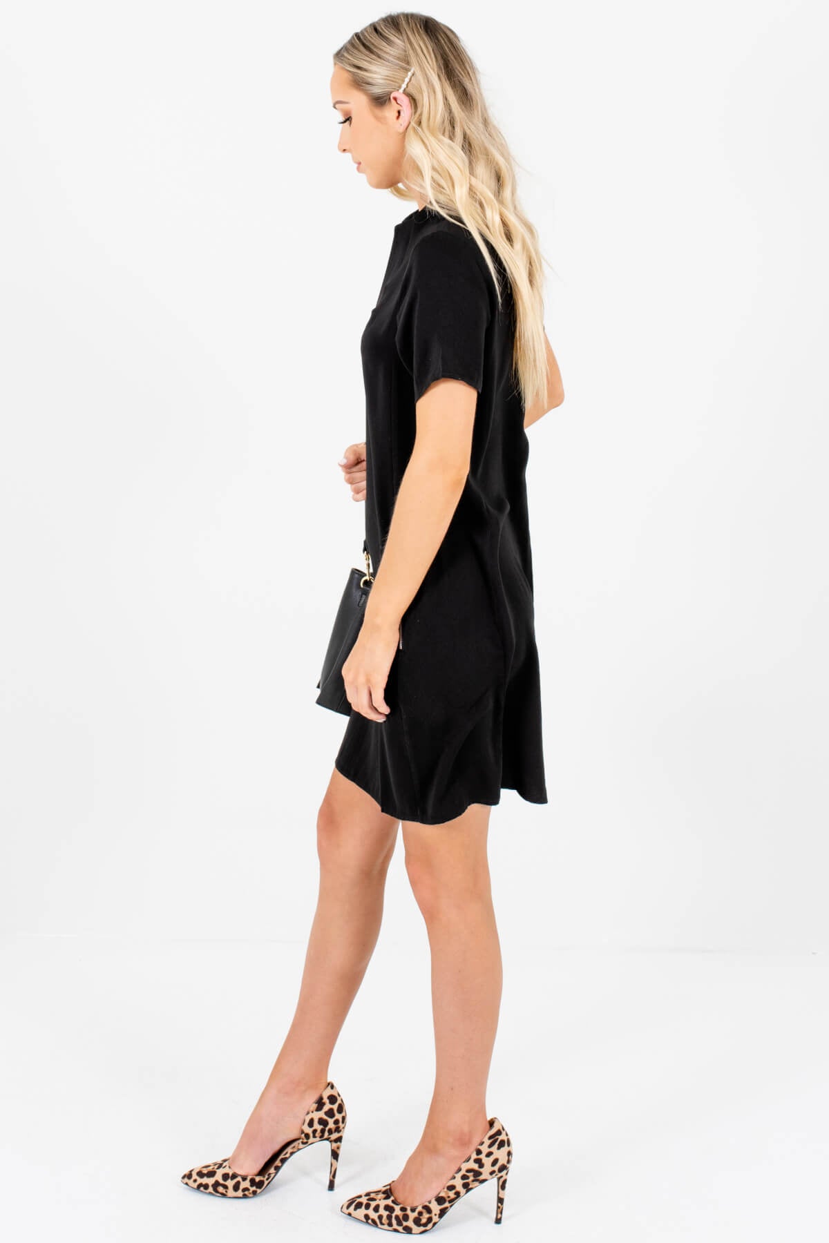 Black Mini Dresses with Zipper Back and Zipper Pockets
