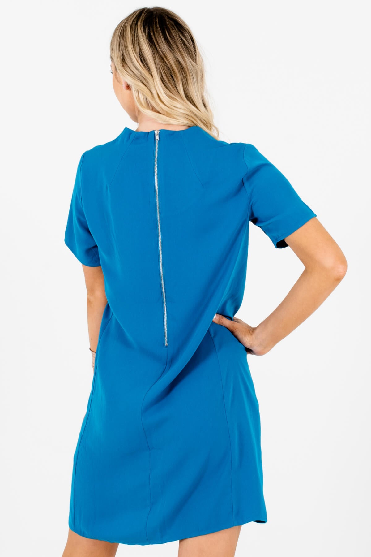 Solid Blue Mini Dresses Affordable Business Casual Boutique