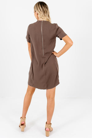 Brown Zipper Mini Dresses Affordable Business Casual Boutique
