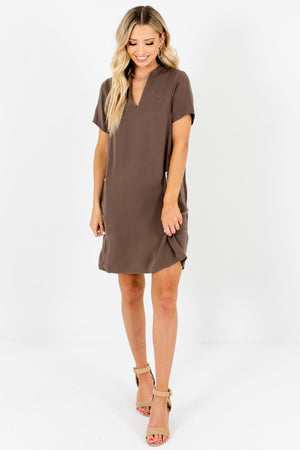 Brown Zipper Mini Dresses Affordable Online Boutique