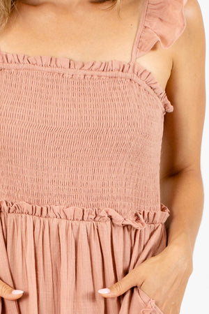 Women's Pink Ruffle Accented Boutique Maxi Dress