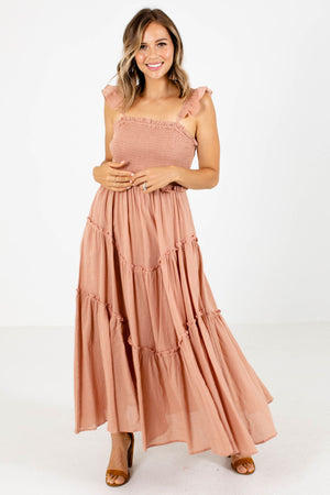 Pink Smocked Bodice Boutique Maxi Dresses for Women