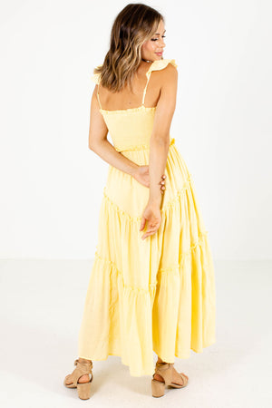 Women's Yellow Smocked Bodice Boutique Maxi Dress