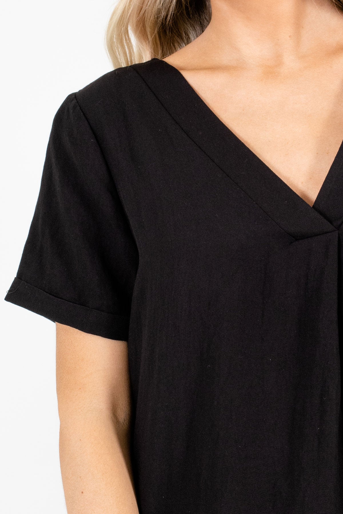 Women's Black Short Sleeve Boutique Blouse