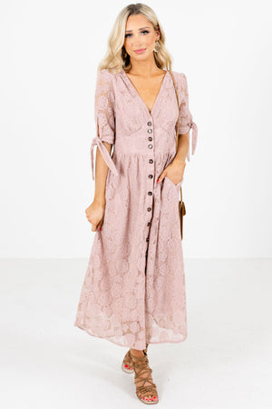 Pink Self-Tie Sleeve Boutique Midi Dresses for Women