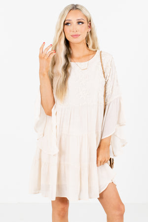 Cream Embroidered Detailed Boutique Mini Dresses for Women