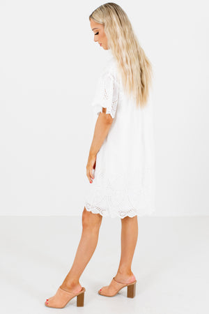 Women's White Eyelet Detailed Boutique Mini Dress