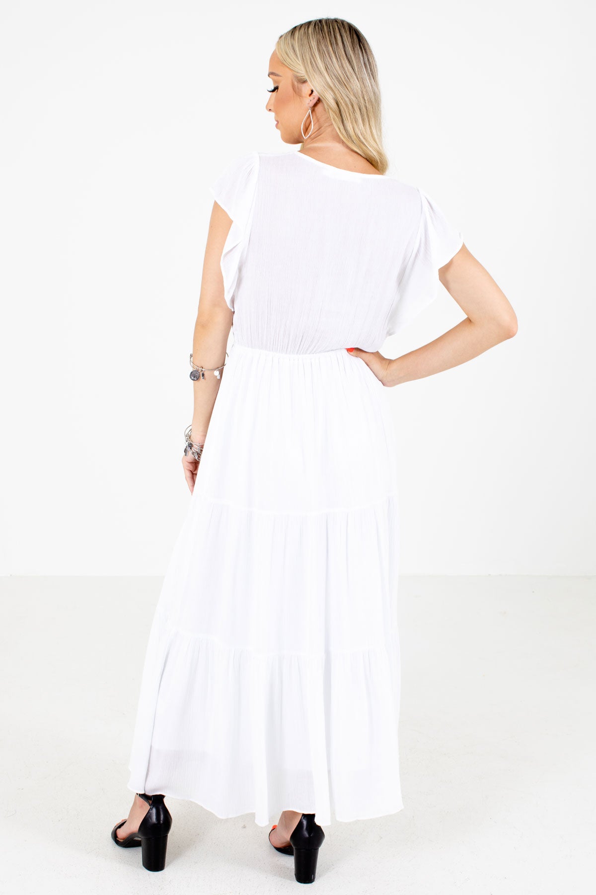 Women's White Crochet Detailed Boutique Maxi Dress