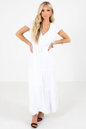 Women's White Elastic Waistband Boutique Maxi Dress