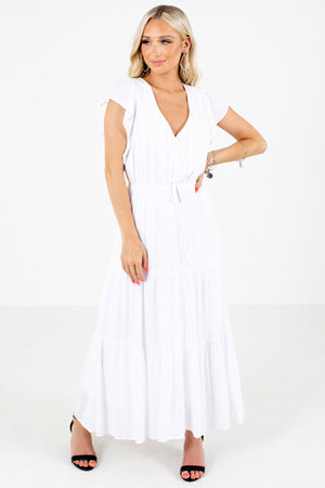 White Button-Up Bodice Boutique Maxi Dresses for Women
