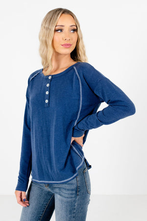 Blue White Stitched Boutique Tops for Women